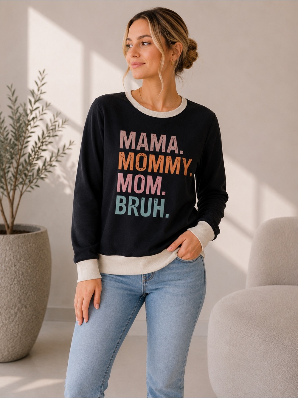 Mama Mommy Mom Bruh Graphic Sweatshirt | Black Crewneck | Women’s